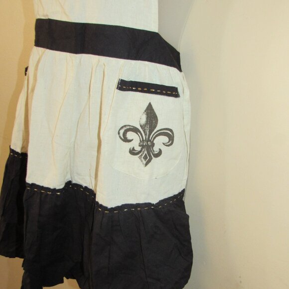 Sur La Table Boho French Country Fleur De Lis Retro Apron Linen Blend - Picture 2 of 4